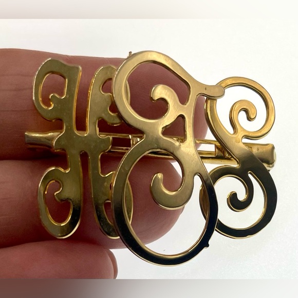 Vintage Gold Tone Scroll Initial
“H.J.S.” Brooch Pin - Picture 2 of 5